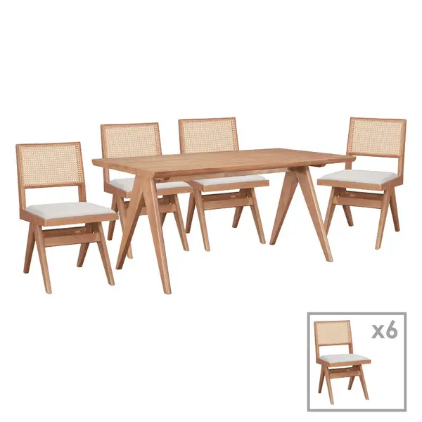 Set mese de sufragerie Winslow, 7 piese, nuc deschis, 160x85x75 cm