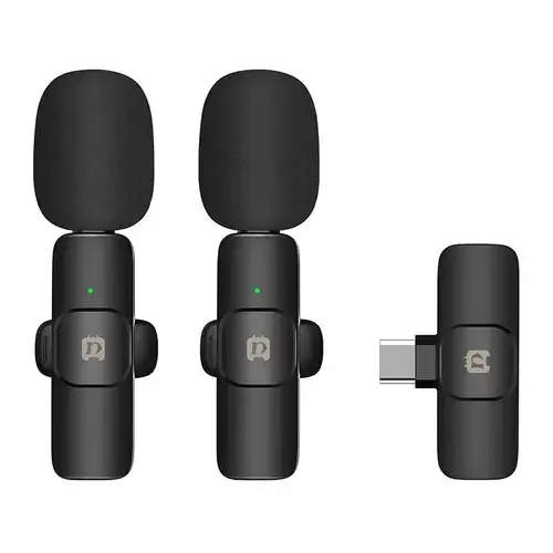 Set microfoane tip lavaliera PU3151B Puluz si recepetor cu USB-C, Omnidirectional, USB-C, Wireless, 2 bucati, Negru