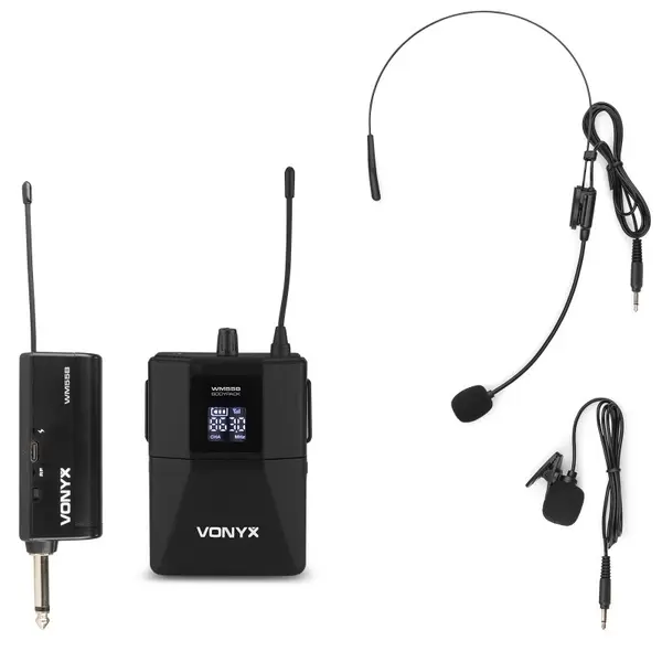 Set microfon cu lavaliera si microfon cu casca UHF Vonyx WM55B, 10 canale