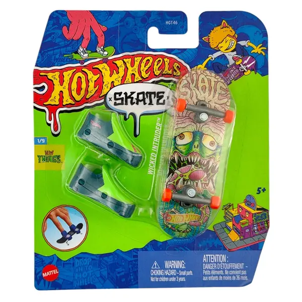 Set mini placa skateboard cu pantofi, Hot Wheels, HVJ72