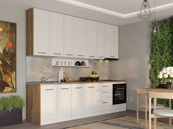 Set Mobila Bucatarie alba cu lemn Echo - 3 - 283.2 cm