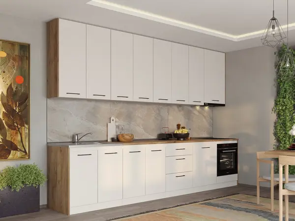 Set Mobila Bucatarie alba cu lemn Echo - 5 - 343.2 cm