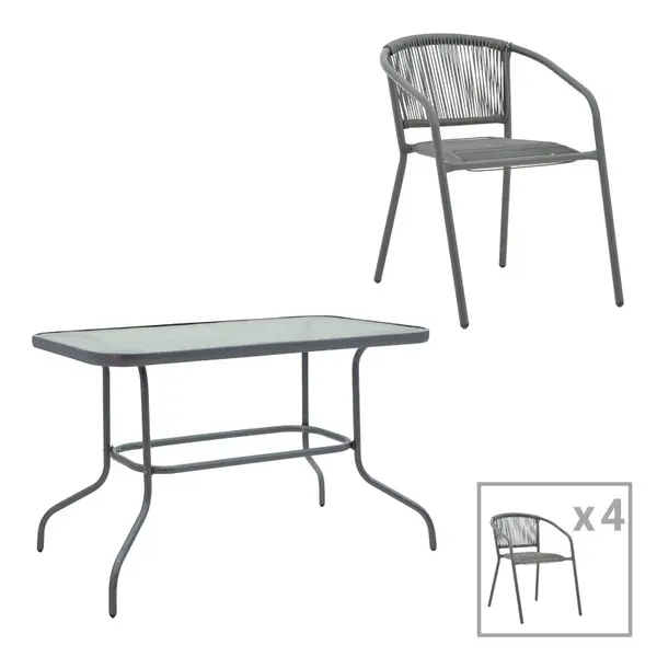 Set Mobilă de Luat Masa cu Funcție Modulară Valor-Lindaria, Metal și Sticlă, Gri, 110x60x70 cm