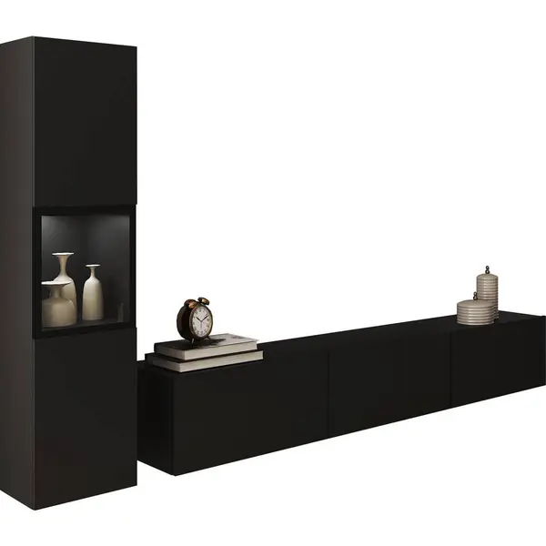 Set Mobilă Living, 2 piese, negru, 210/130/32,5 cm