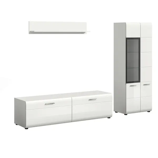 Set Mobilă Living, 3 piese, alb, alb lucios intens, 235/160/41 cm