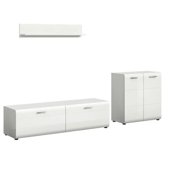 Set Mobilă Living, 3 piese, alb, alb lucios intens, 255/160/41 cm