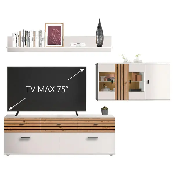 Set Mobilă Living, 3 piese, alb, stejar Artisan, 253/175/38 cm