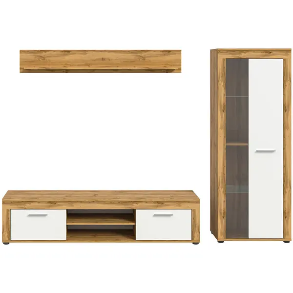 Set Mobilă Living, 3 piese, alb, stejar Wotan, 235/159/35 cm