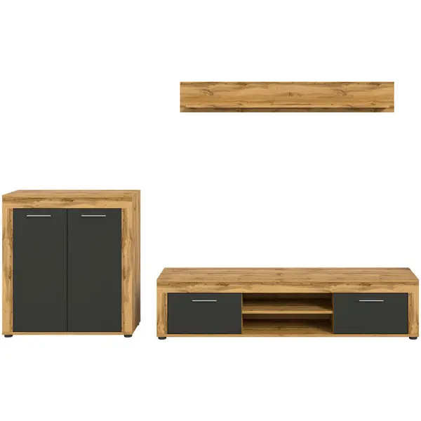 Set Mobilă Living, 3 piese, antracit, stejar Wotan, 255/159/35 cm