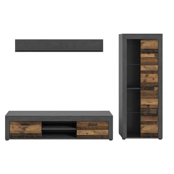 Set Mobilă Living, 3 piese, gri, culoare natur, 235/159/35 cm