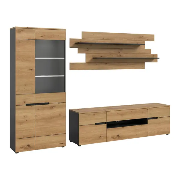 Set Mobilă Living, 3 piese, stejar Artisan, 280/190/44 cm