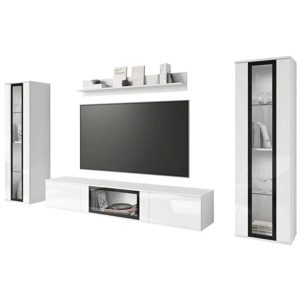 Set Mobilă Living, 4 piese, alb, alb lucios intens, 262/141,9/33 cm