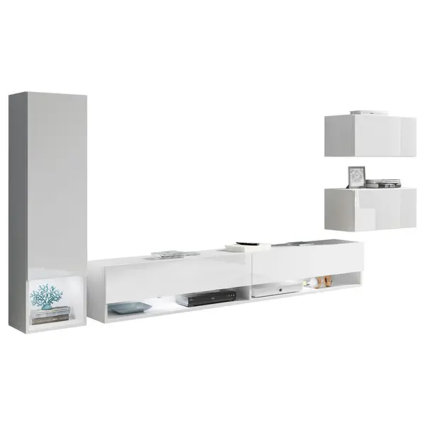 Set Mobilă Living, 4 piese, alb, alb lucios intens, 270/130/32,5 cm