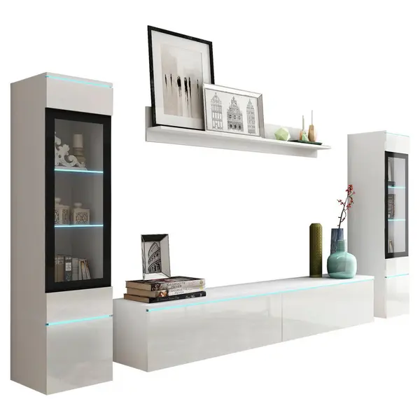 Set Mobilă Living, 4 piese, alb lucios intens, 240/130/33 cm