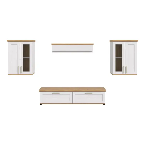 Set Mobilă Living, 4 piese, alb, stejar Artisan, 316/161/40 cm
