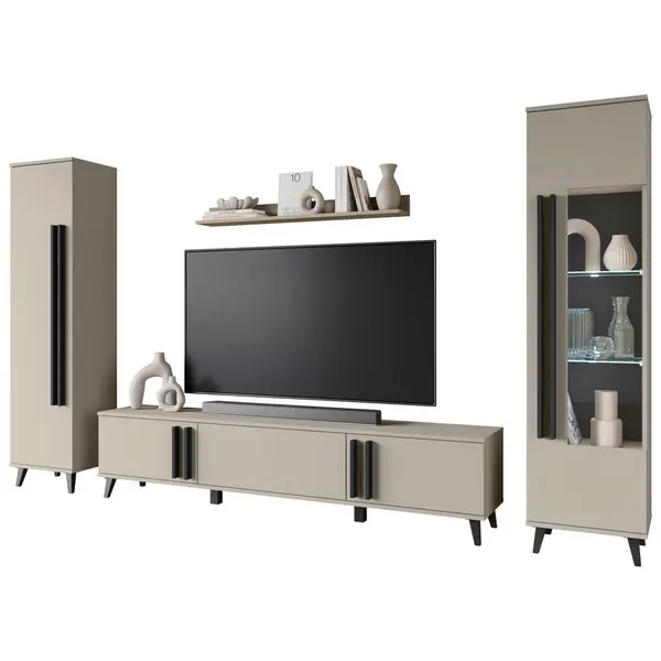 Set Mobilă Living, 4 piese, bej, 260/159,5/33 cm