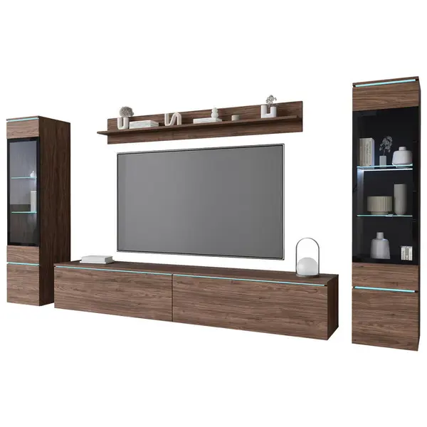 Set Mobilă Living, 4 piese, culoare lemn de nuc, 240/130/33 cm