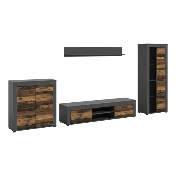 Set Mobilă Living, 4 piese, culoare natur, 330/159/35 cm
