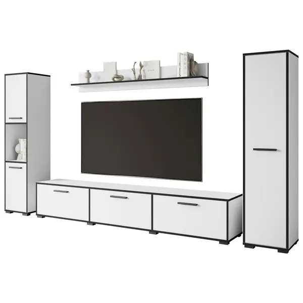 Set Mobilă Living, 4 piese, grafit, alb, 240/130/31 cm