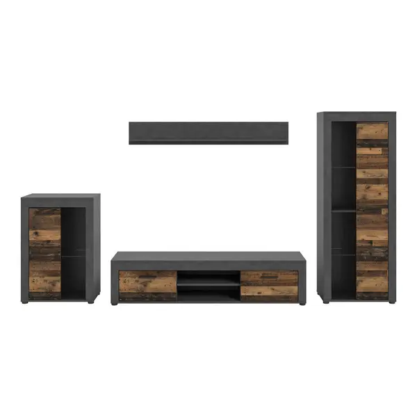 Set Mobilă Living, 4 piese, gri, culoare natur, 310/169/35 cm