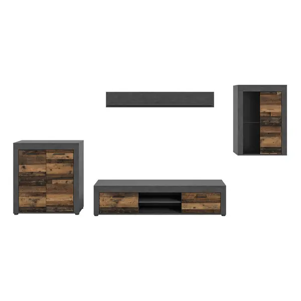 Set Mobilă Living, 4 piese, gri, culoare natur, 330/169/35 cm