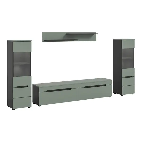 Set Mobilă Living, 4 piese, gri, verde gri, 272/141/33 cm
