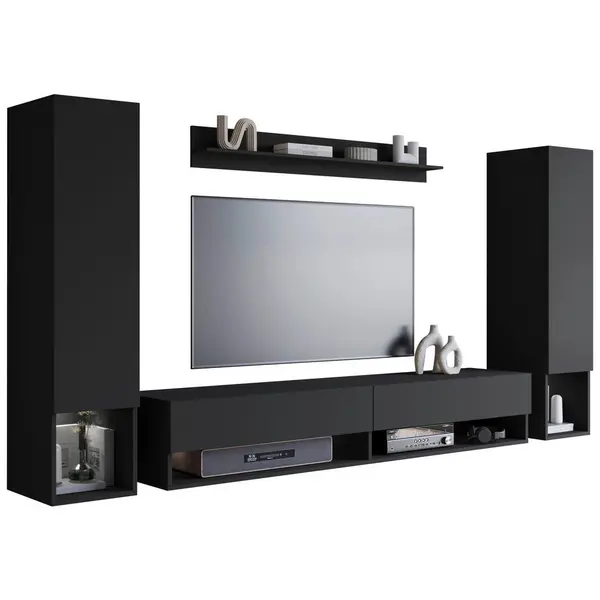 Set Mobilă Living, 4 piese, negru, 245/130/32,5 cm