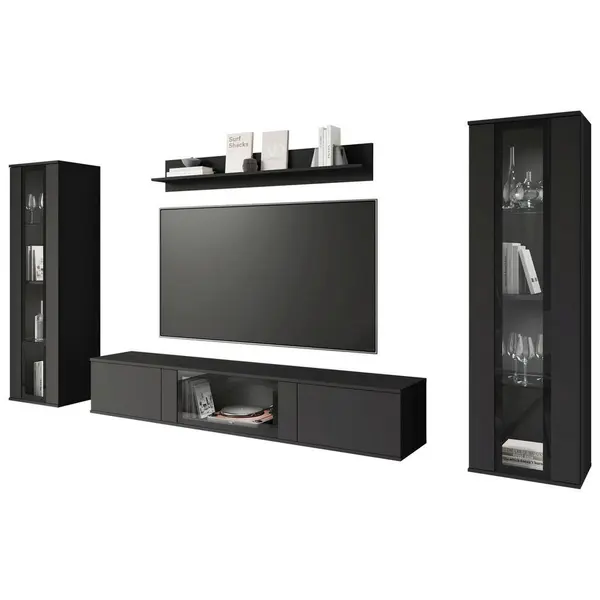 Set Mobilă Living, 4 piese, negru, 262/141,9/33 cm