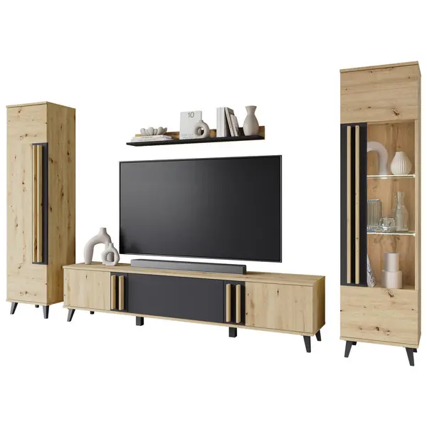 Set Mobilă Living, 4 piese, stejar Artisan, 260/159,5/33 cm