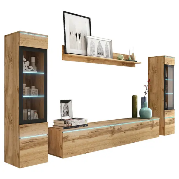 Set Mobilă Living, 4 piese, stejar Wotan, 240/130/33 cm