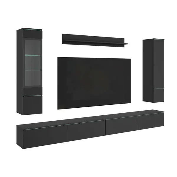 Set Mobilă Living, 5 piese, negru, 300/162/33 cm