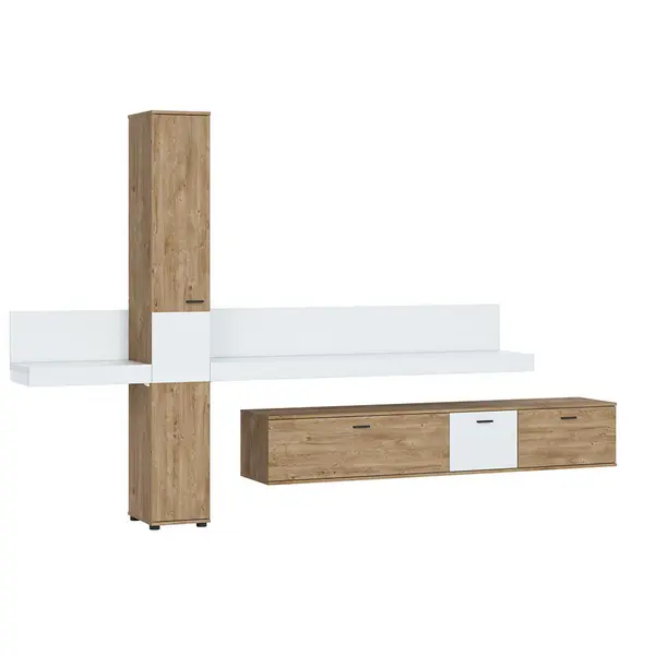 Set Mobilă Living, alb, culoare lemn stejar, 319/202,5/40 cm