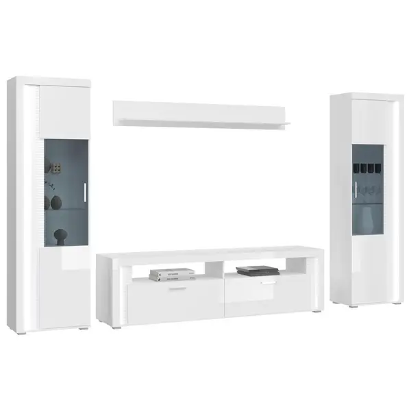 Set Mobilă Living, alb lucios intens, 351/202/46 cm