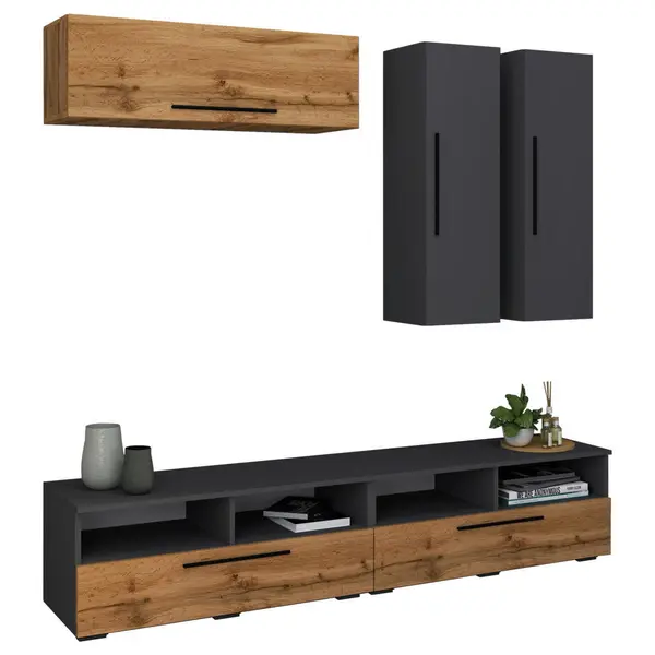 Set Mobilă Living, antracit, culoare lemn stejar, 190/200/40 cm