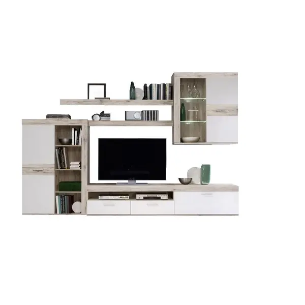 Set Mobila Living, culoare lemn stejar, nisipiu, 300/200,9/41/38,8 cm