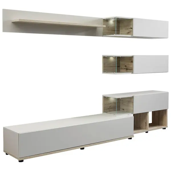 Set Mobilă Living, gri, culoare lemn stejar, 240/150/40 cm