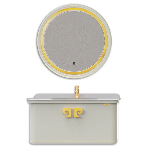 Set mobilier baie Pierre Cardin Eva suspendat 3 piese alb-auriu mat 101 cm