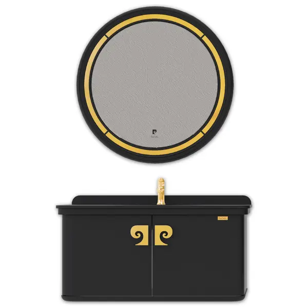 Set mobilier baie Pierre Cardin Eva suspendat 3 piese negru-auriu mat 101 cm