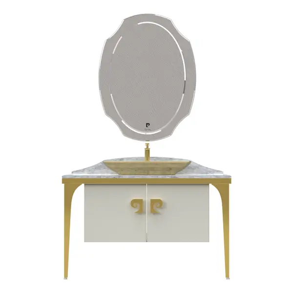 Set mobilier baie Pierre Cardin Venus 3 piese alb-auriu 120 cm