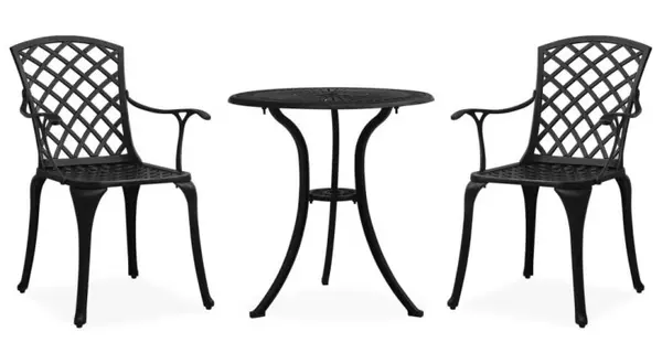 Set mobilier bistro, 3 piese, negru, aluminiu turnat