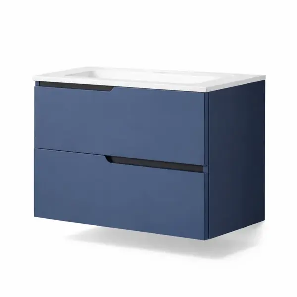 Set mobilier cu lavoar incastrat 60 cm inclus, albastru, Fluminia Bari