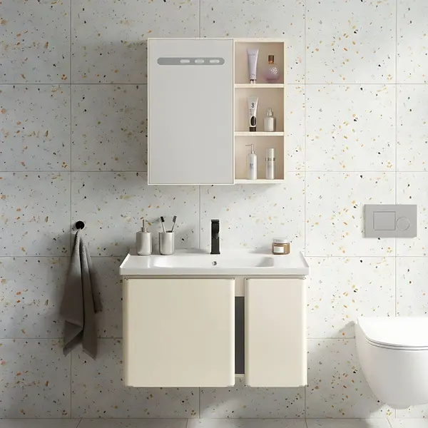 Set mobilier de baie cu lavoar Tula 60cm Beige