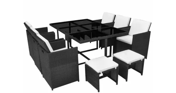 Set mobilier de exterior 27 piese, poliratan, negru