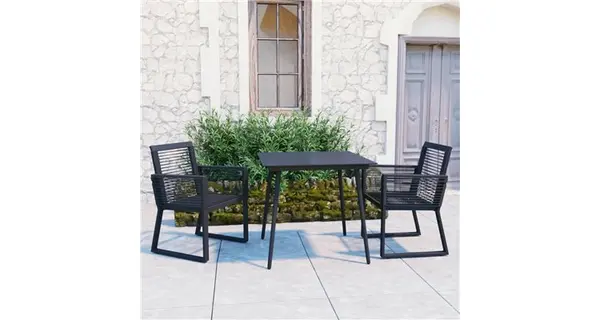 Set mobilier de exterior, 3 piese, negru, ratan pvc