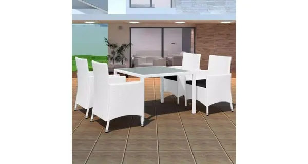 Set mobilier de exterior 9 piese, poliratan, alb crem