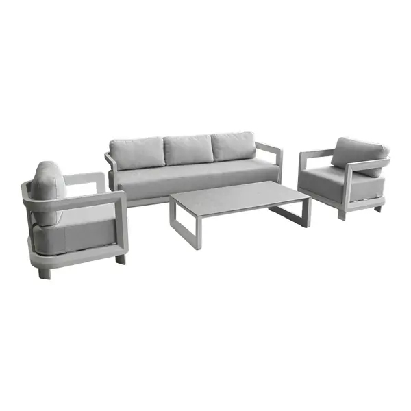 Set mobilier de exterior Jenora, aluminiu și țesătură, bej cu accente, gri deschis, 212x72x64 cm