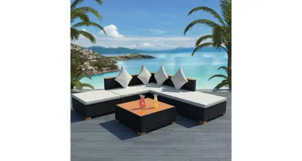 set mobilier de grădină 15 piese, poliratan, blat wpc, negru