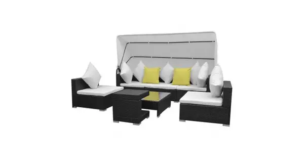 Set mobilier de grădină cu baldachin 23 piese, poliratan, negru