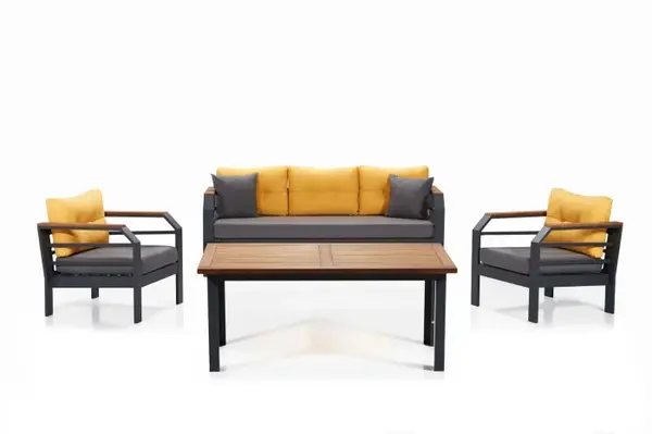 Set mobilier de gradina cu masuta ASSENTO 3+1+1+M, 4 piese, galben + gri + negru, 150x75x90 cm