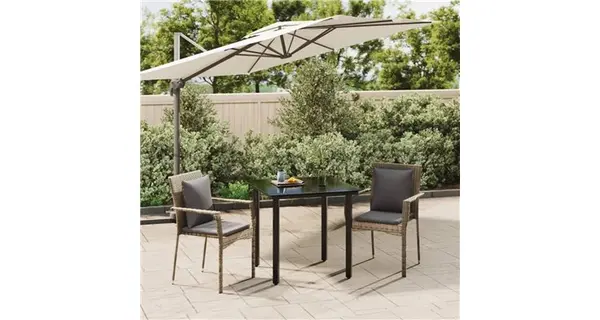 Set mobilier de gradina cu perne, 3 piese, negru/gri, poliratan